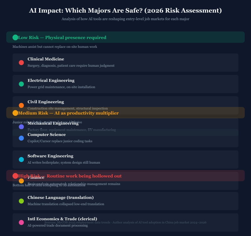 AI impact risk assessment: which majors are safe from AI automation — 2026 analysis